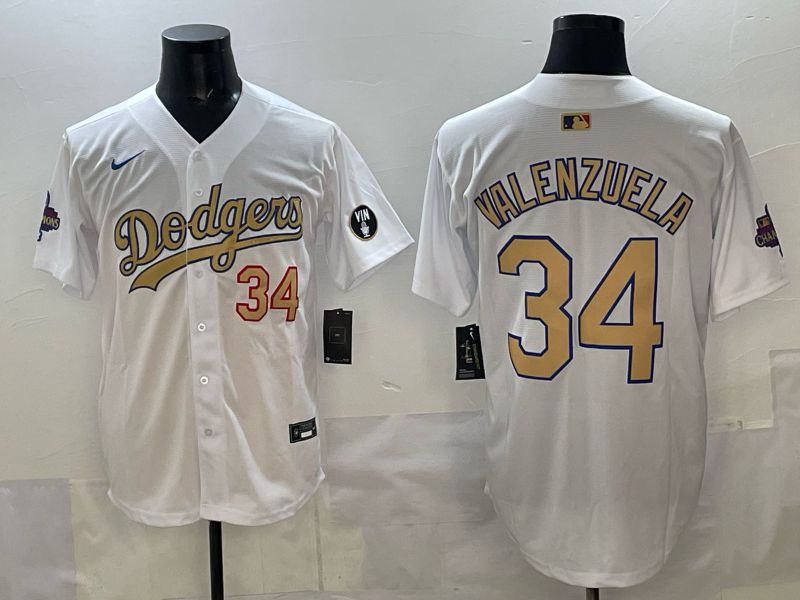 Men Los Angeles Dodgers #34 Valenzuela White Gold Game Nike 2025 MLB Jersey style 02